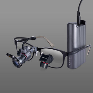 ILLUCO headlight attached to an angled loupe