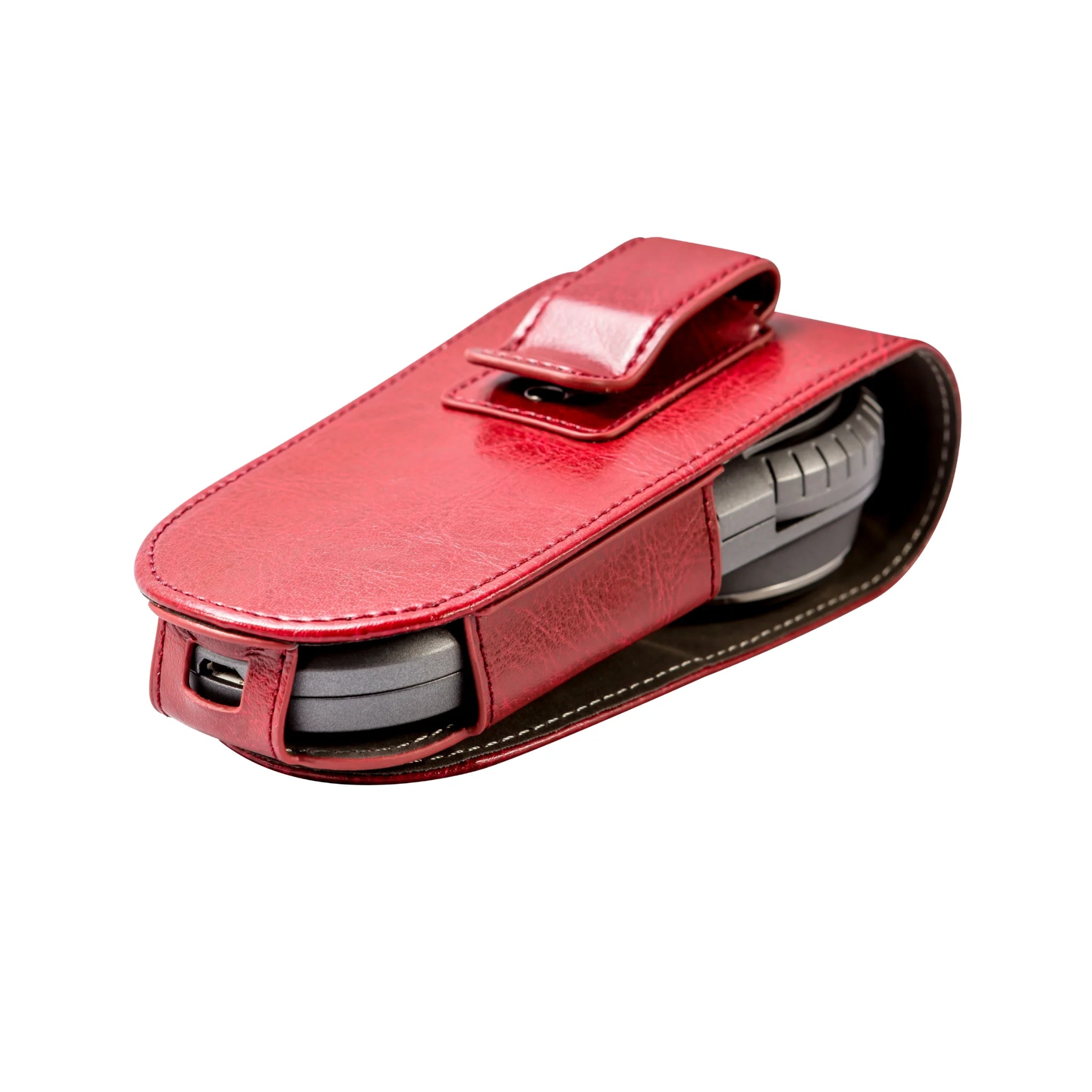 Red leather pouch with dermatoscope